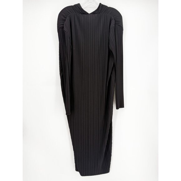 MAXMARA PLEATED V NECK LONG SLEEVE BLACK DRESS M - Picture 6 of 11